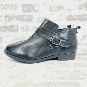 David Tate Black Ankle Booties with Oval Buckle